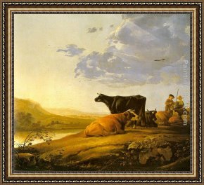 The Young Herdsman Framed Paintings - Young Herdsman with Cows by Aelbert Cuyp