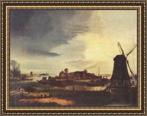 Der Jubil Framed Paintings - Landscape with Windmill by Aert van der Neer