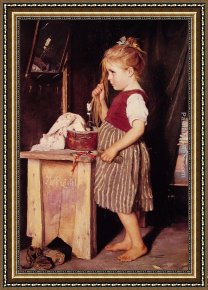 Young Girl Reading Framed Paintings - Young Girl Combing Her Hair by Agathe Rostel