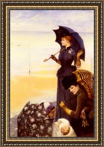 Eze-sur-mer Framed Paintings - Sur La Plage, Le Treport by Albert Aublet