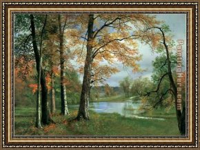 Albert Bierstadt Framed Paintings - A Quiet lake by Albert Bierstadt