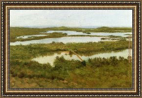 By The River, Brondbyvester Framed Paintings - A River Estuary by Albert Bierstadt