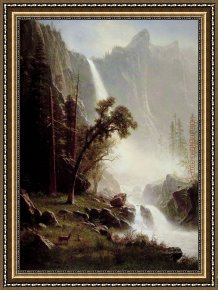 Yosemite Valley Yellowstone Park Framed Paintings - Bridal Veil Falls Yosemite by Albert Bierstadt