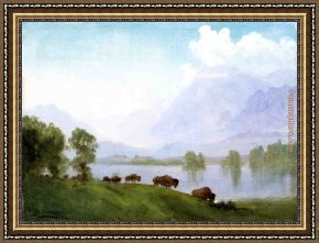 Albert Bierstadt Framed Paintings - Buffalo Country by Albert Bierstadt