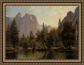 Valley Framed Paintings - Cathedral Rocks, Yosemite Valley by Albert Bierstadt