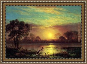 Albert Bierstadt Among The Sierra Nevada, California Framed Paintings - Evening, Owens Lake, California by Albert Bierstadt