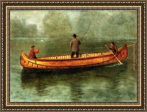 Moonlit Fishing Scene Framed Paintings - Fishing from a Canoe by Albert Bierstadt