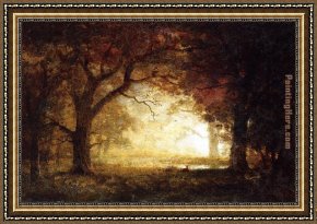 Sunrise Framed Paintings - Forest Sunrise by Albert Bierstadt