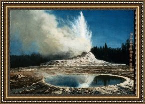 Yosemite Valley Yellowstone Park Framed Paintings - Geyser, Yellowstone Park by Albert Bierstadt