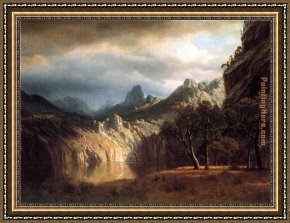 Western Kansas Framed Paintings - In Western Mountains by Albert Bierstadt