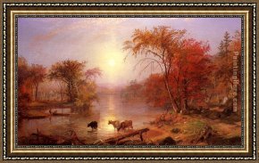 Summer Framed Paintings - Indian Summer, Hudson River by Albert Bierstadt