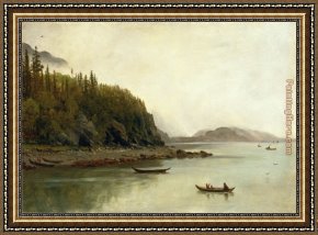 The Departure of The Fishing Fleet Framed Paintings - Indians Fishing by Albert Bierstadt