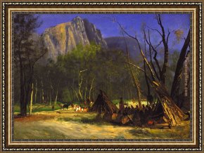 Albert Bierstadt Among The Sierra Nevada, California Framed Paintings - Indians in Council, California by Albert Bierstadt