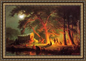 Western Trail - The Rockies Framed Paintings - Oregon Trail by Albert Bierstadt