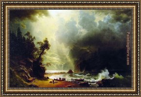 Rocky Coast Framed Paintings - Puget Sound on the Pacific Coast by Albert Bierstadt