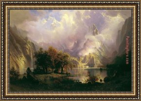 Rocky Framed Paintings - Rocky Mountain Landscape by Albert Bierstadt