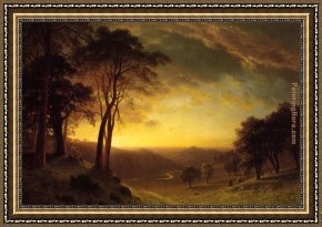 Valley Framed Paintings - Sacramento River Valley by Albert Bierstadt