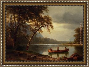The Departure of The Fishing Fleet Framed Paintings - Salmon Fishing on the Cascapediac River by Albert Bierstadt