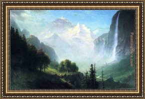 The Fall of Man Framed Paintings - Staubbach Falls Near Lauterbrunnen Switzerland by Albert Bierstadt