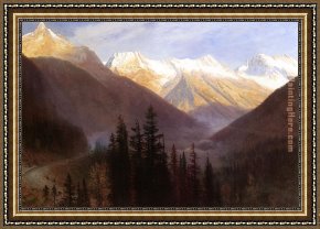 Sunrise Framed Paintings - Sunrise at Glacier Station by Albert Bierstadt