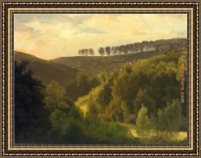 Sunrise Framed Paintings - Sunrise over Forest and Grove by Albert Bierstadt
