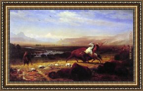 Albert Bierstadt Framed Paintings - The Last of the Buffalo by Albert Bierstadt