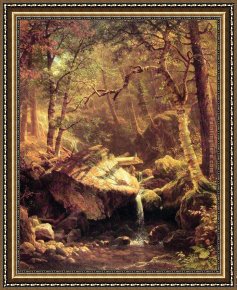 Mountain Poppies III Framed Paintings - The Mountain Brook by Albert Bierstadt