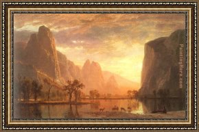 Valley Framed Paintings - Valley of the Yosemite by Albert Bierstadt