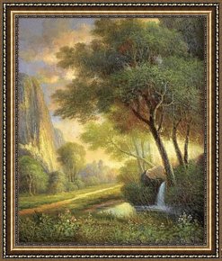 Western Trail - The Rockies Framed Paintings - Yosemite Trail by Albert Bierstadt