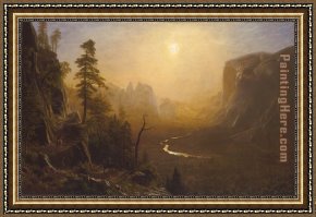 Valley Framed Paintings - Yosemite Valley, Glacier Point Trail by Albert Bierstadt