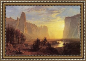 Trees in Park Framed Paintings - Yosemite Valley Yellowstone Park by Albert Bierstadt