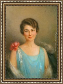 Lady Plays The Blues Framed Paintings - A Portrait of a Lady in Blue by Albert Lynch