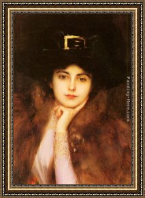 Portrait of a Lady Holding a Fan Framed Paintings - Portrait of an Elegant Lady by Albert Lynch