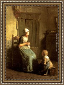 Lessons Learned by Eyears Framed Paintings - The Knitting Lesson by Albert Neuhuys