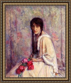 Waterhouse Gather Flower Girls Framed Paintings - A Girl Holding Flowers by Albert Roelofs