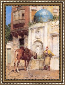 Pasini Framed Paintings - At the Well by Alberto Pasini