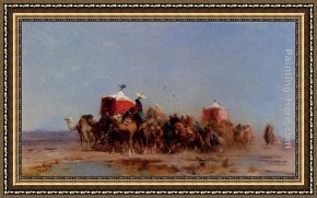 Pasini Framed Paintings - Caravan In The Desert by Alberto Pasini