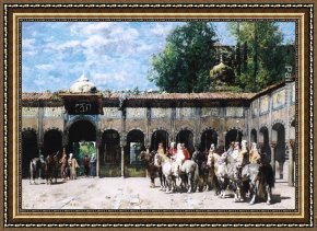 Pasini Framed Paintings - Cavalieri Circassi Che Aspettano Il Loro Capo by Alberto Pasini