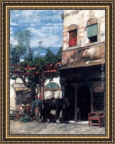 Pasini Framed Paintings - In The Courtyard by Alberto Pasini