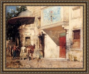 Pasini Framed Paintings - Outside The Mosque by Alberto Pasini