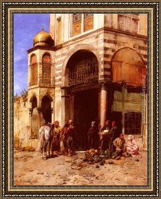 Pasini Framed Paintings - The Fruitmarket by Alberto Pasini