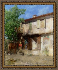 El Vendador De Alcatraces (the Vendor of Alcatraces) Framed Paintings - Visiting the pottery vendor by Alberto Pasini