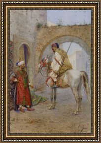 The Carpet Seller Framed Paintings - The Carpet Seller by Alberto Rosati