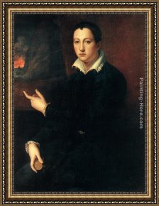 Portrait of a Young Man (detail) Framed Paintings - Portrait of a Young Man by Alessandro Allori