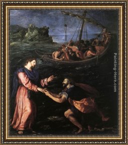 The Denying of Peter Framed Paintings - St Peter Walking on the Water by Alessandro Allori