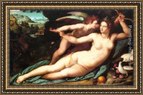 The Education of Cupid Framed Paintings - Venus and Cupid by Alessandro Allori