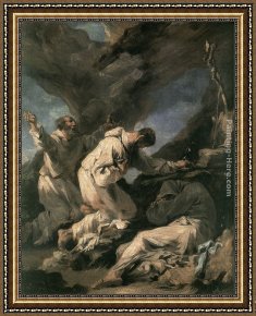 Monks Framed Paintings - Praying Monks by Alessandro Magnasco