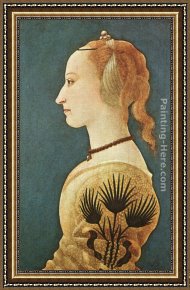 Portrait of a Lady Holding a Fan Framed Paintings - Portrait of a Lady in Yellow by Alessio Baldovinetti