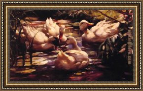 Mallard Duck Framed Paintings - Ducks in a Forest Pond by Alexander Koester