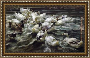 Mallard Duck Framed Paintings - Ducks in a Pond by Alexander Koester